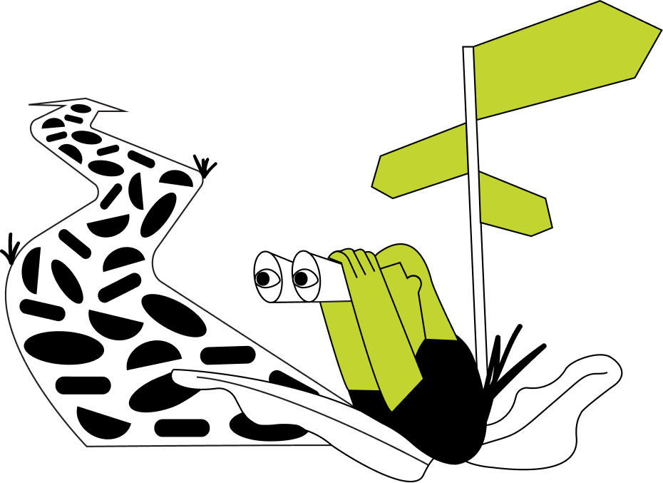 Binoculars and jungle path illustration